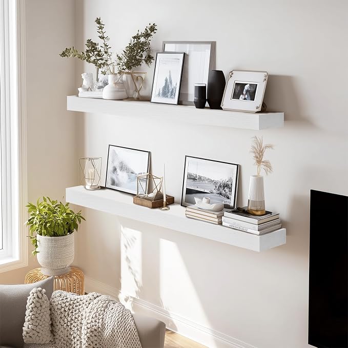 36x8x1.6 inch Floating Shelves Set of 2 – Solid Wood Rustic White Wall Mounted - Image 6