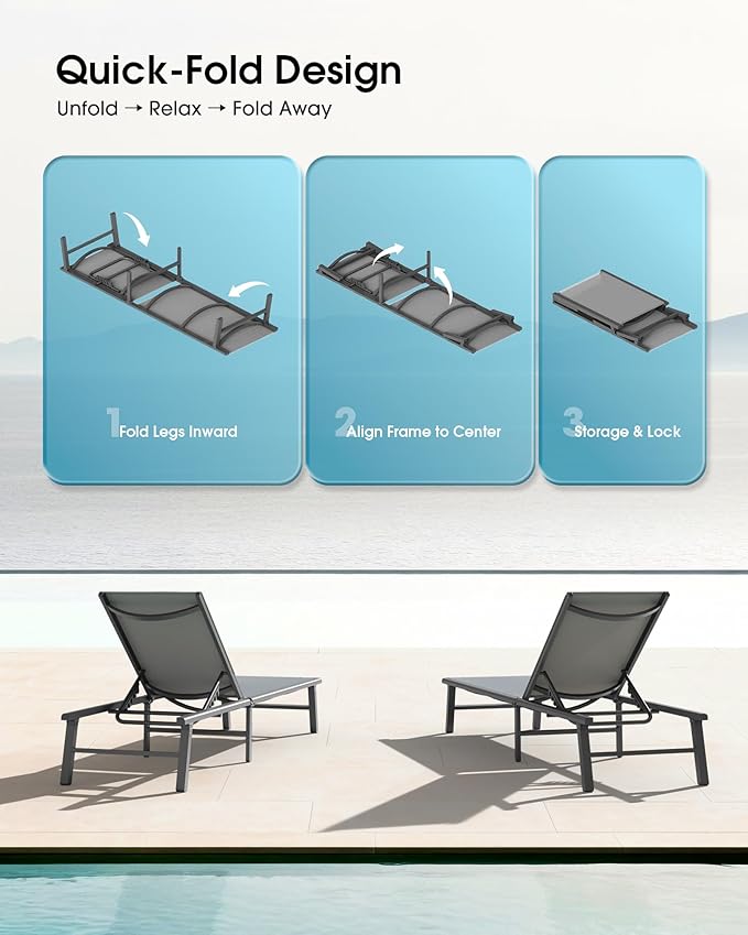 Ciokea Foldable Outdoor Lounge Chair Set of 4 - Image 6