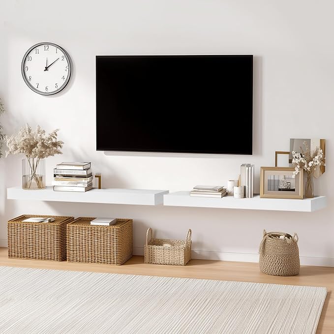 36x8x1.6 inch Floating Shelves Set of 2 – Solid Wood Rustic White Wall Mounted - Image 7