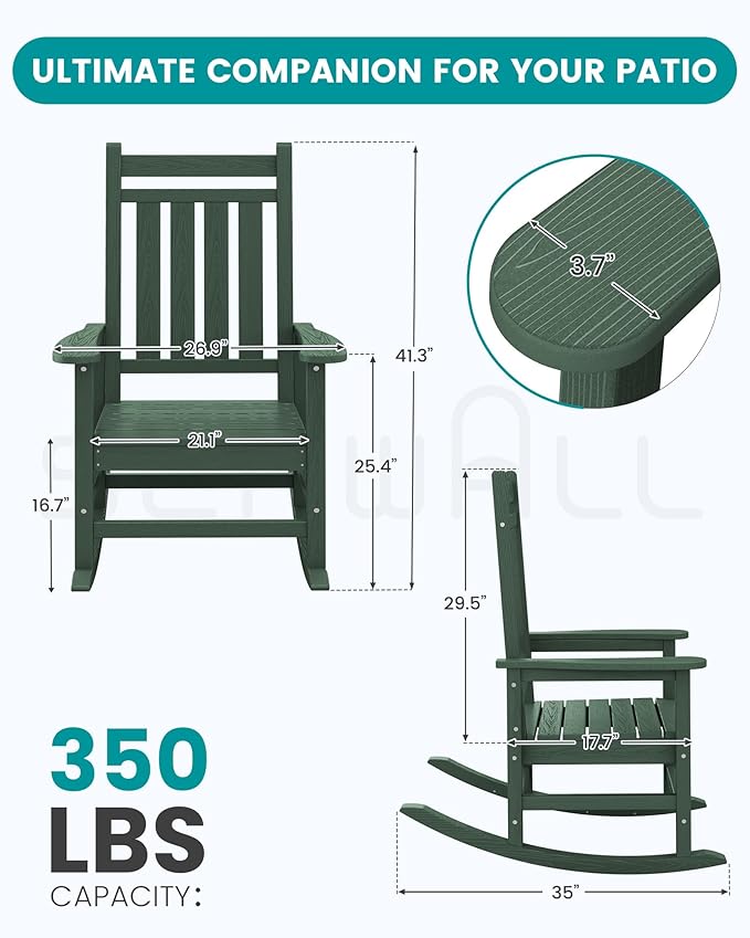 SERWALL Oversized Outdoor Rocking Chair Set of 4, HDPE Rocker - Image 3