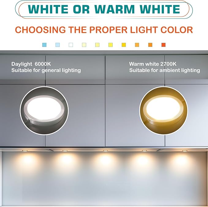 Round LED Puck Lights of Dia 2.4", Glass Display Cabinet Light Strip, Wireless - Image 5