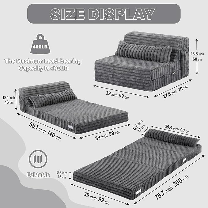 Tiita Folding Sofa Bed Twin Size, Convertible Sleeper Chair Mattress - Image 3