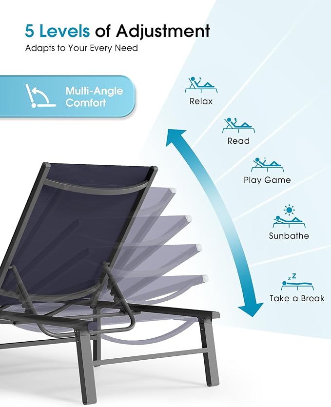 Ciokea Foldable Outdoor Lounge Chair, No Assembly Patio Chaise Lounge Outdoor - Image 7
