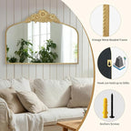 Arch Antique Gold Mirror, 40x30inch Baroque Style Vintage Metal Frame Wall - Image 4