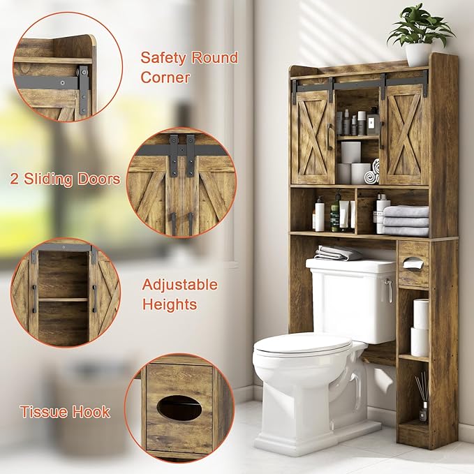 Vabches Over The Toilet Storage Cabinet, Farmhouse Storage Cabinet Over Toilet - Image 3