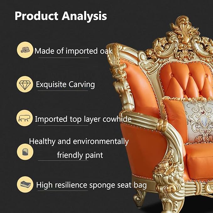 Solid Wood Leather Sofa, European-Style Villa Living Room Luxury Leather Sofa - Image 6