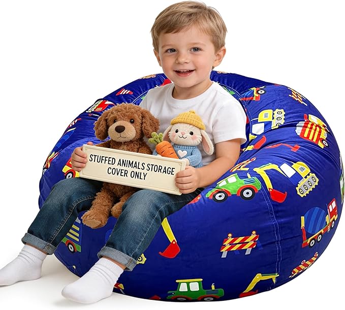 Lukeight Excavator Stuffed Animals Storage Bean Bag Chair Cover by Lukeight