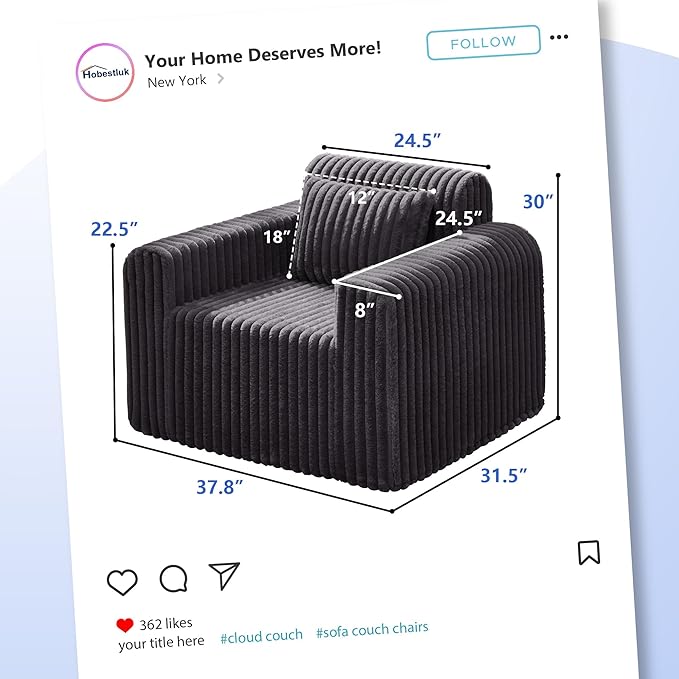 Hobestluk Single Sofa Foam Couch Sofa - Image 2