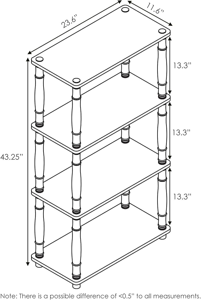 Furinno TURN-N-TUBE Storage Shelves, 4-Tier Book Shelf, Corner Shelf, Toolless - Image 3