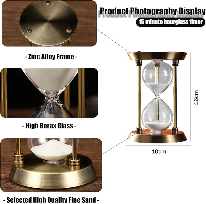 Embossed White Sand Metal Glass Hourglass - Image 4