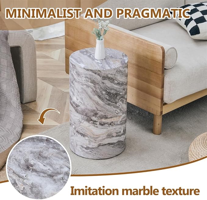 Round End Table Living Room Table, Faux Marble Sofa Couch Side Table, Bedside - Image 4
