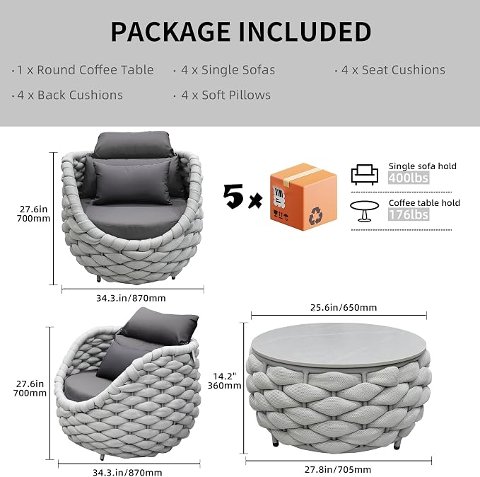 TWT 5-Piece Aluminum Patio Furniture Set, Outdoor Armchairs - Image 2