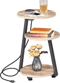BEWISHOME Round End Table with Charging Station, Side Accent Table with 3-Tier by BEWISHOME