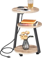 BEWISHOME Round End Table with Charging Station, Side Accent Table with 3-Tier by BEWISHOME