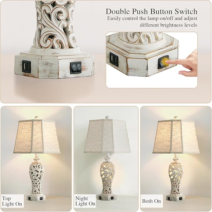 Set of 2 Rustic Table Lamps for Living Room Bedroom, Farmhouse Vintage - Image 5