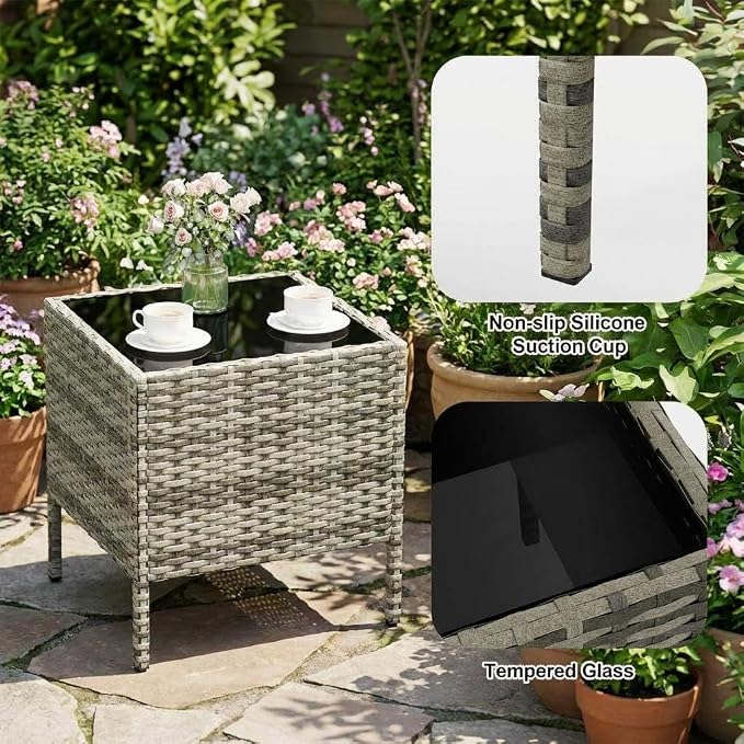 3 Piece Outdoor Patio Furniture Set, All-Weather PE Rattan Wicker Chairs - Image 2