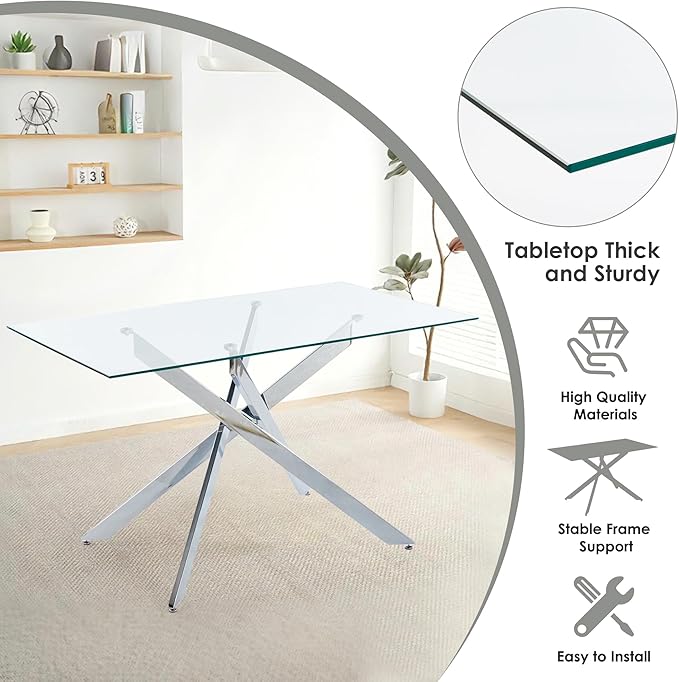 5-Piece Dining Table Set for 4, Modern Rectangular Glass Table - Image 6