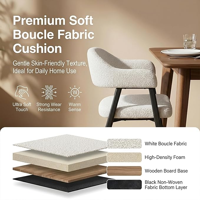 HNY Modern Dining Room Arm Chairs Set of 4, Faux Sherpa Boucle Upholstered - Image 4
