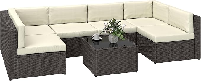 Outsunny 7 Piece Patio Furniture Set, Wicker Outdoor Sectional Sofa Set by Outsunny