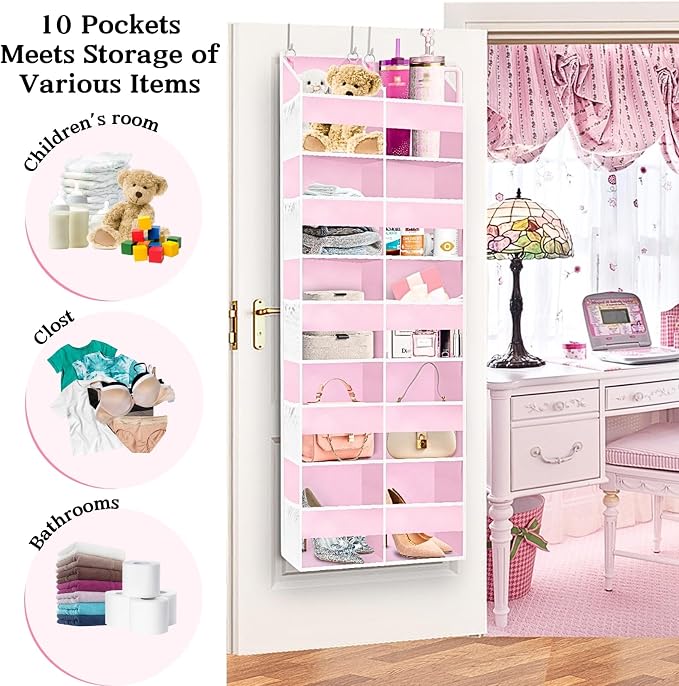 Ofiray-home Pink Over The Door Organizer 5 Tiers, Extra Large Behind Door - Image 3