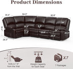 Yolsali Manual Reclining Sectional Sofa Set, 5 Seats 1+1+3 Leather Reclining - Image 2