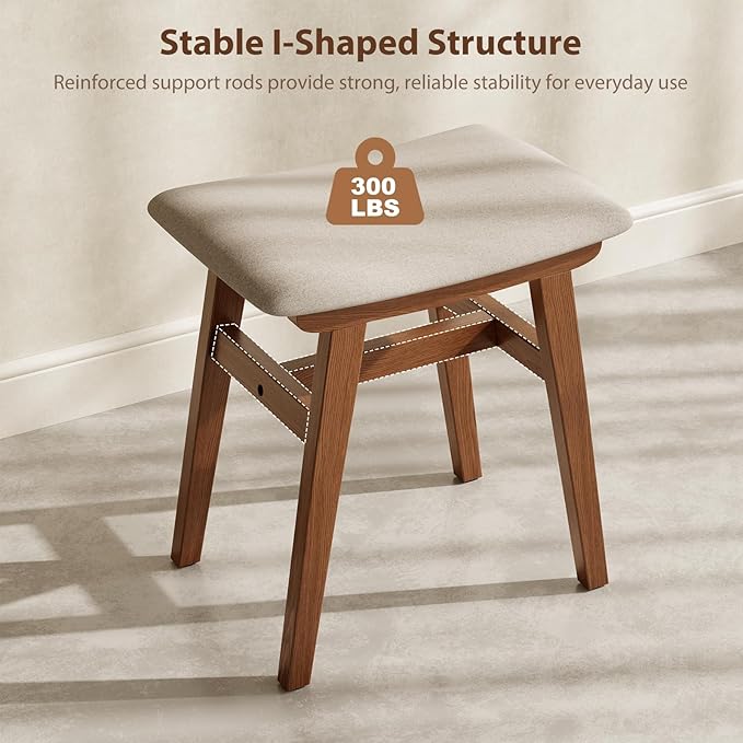 Muwuele Solid Wood Vanity Stool, Compact Makeup Chair - Image 6