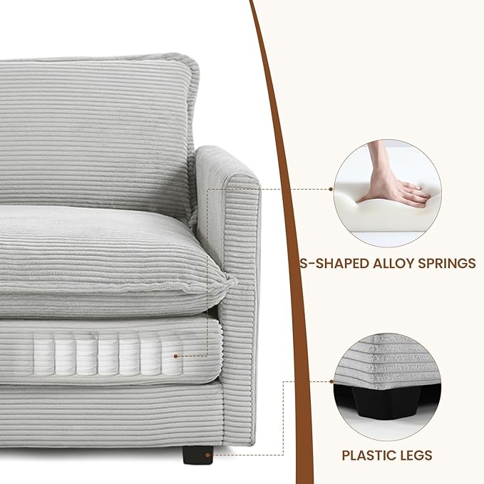 ROWHY Single Armchair with Ottoman, Modern Corduroy Cloud Couch with - Image 4