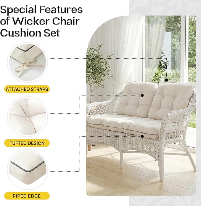 1 MIDDLE ONE Wicker Chair Cushions 3 Pieces Set - Image 7