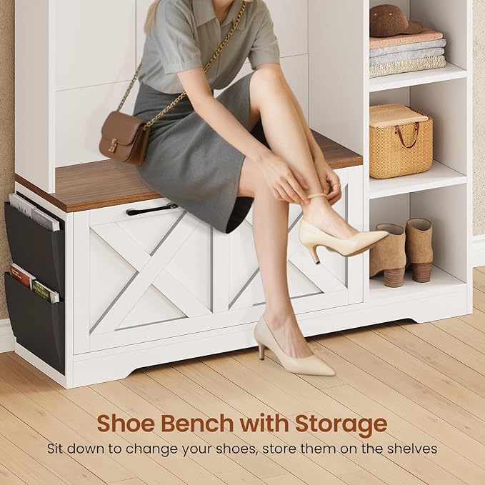 Itaar Hall Tree with Bench and Shoe Storage, Farmhouse Entryway Bench with Coat - Image 7
