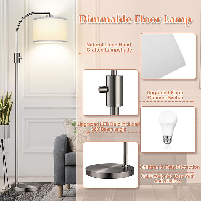 Nintiue Upgraded Modern Arc Dimmable Tall Standing Floor Lamp - Image 4