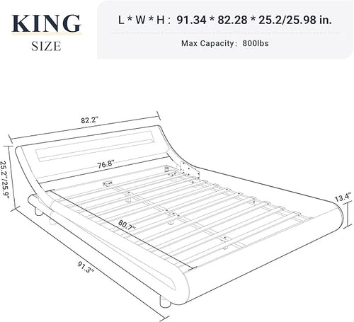 Allewie King Size LED Platform Bed Frame - Image 2