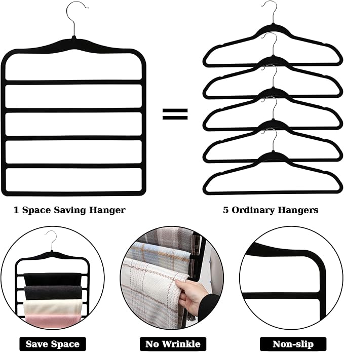 Closet Organizers and Storage, 3 Pack Pants-Hangers-Space-Saving, Velvet Non - Image 2
