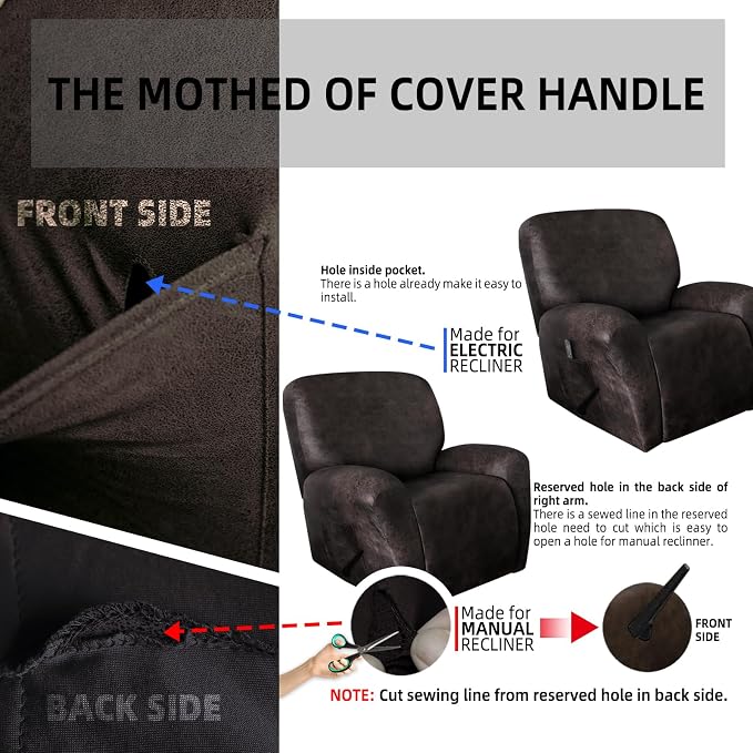 ANARACHON Leather Like Recliner Chair Covers Heavy Duty, 4 Pieces Recliner Cover - Image 7