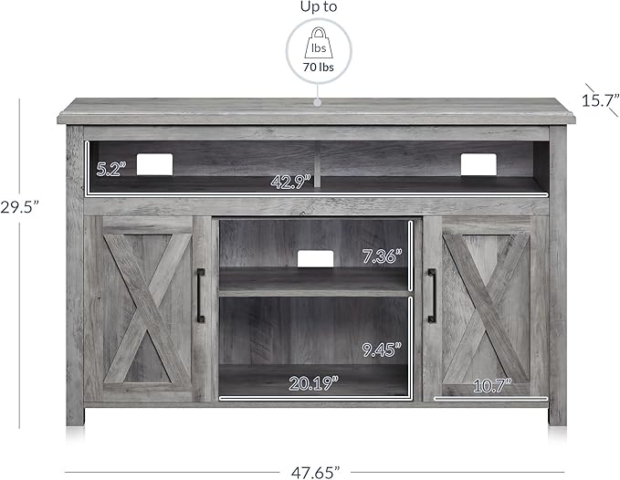 BELLEZE Modern 48 Inch Barn Door Wood TV Stand & Media Entertainment Center - Image 5