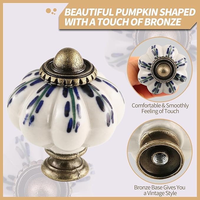 Ivory Pumpkin Knobs 2 Pack Ceramic Cabinet Knobs Vintage Drawer Pulls - Image 3