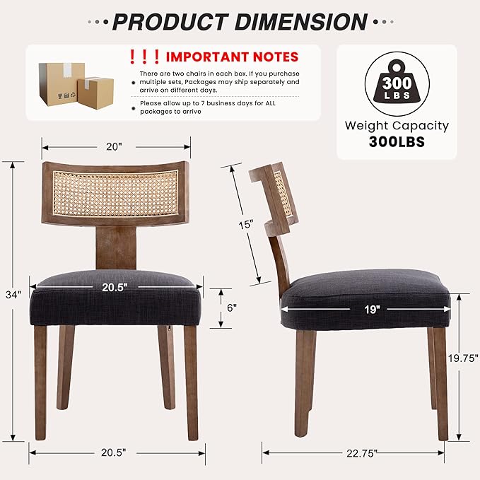 HNY Mid Century Modern Rattan Dining Chairs Set of 6, Farmhouse Linen - Image 2