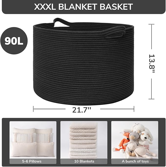 INDRESSME XXXLarge Blanket Basket 21.7" x 21.7" x 13.8" Woven Storage Baskets - Image 3