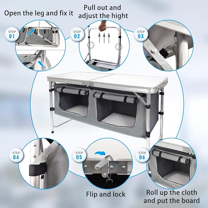 Folding Camping Table with Storage Aluminum Lightweight Camp Table Height - Image 7