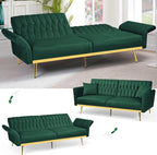 70” Velvet Futon Sofa Bed w/Adjustable Backrests and Armrests, Convertible - Image 5