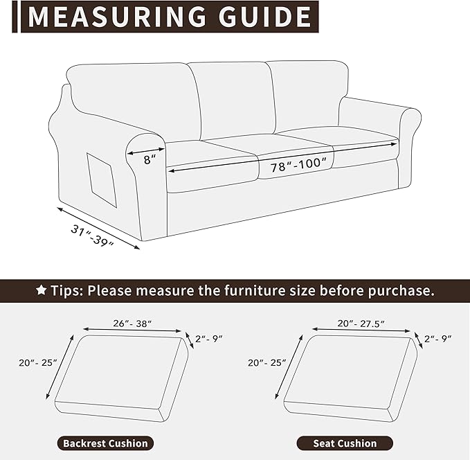 Easy-Going 7 Pieces Stretch Couch Cover Washable Sofa Cover Set - Image 4