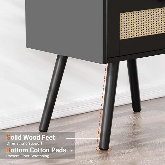 SUPERJARE Nightstand with Charging Station & Rattan-Like Decor Drawer, Rattan - Image 6