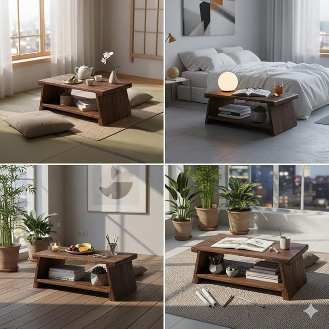 Japanese Altar Table, Vintage Black Minimalist Low Coffee Table, Foldable - Image 3
