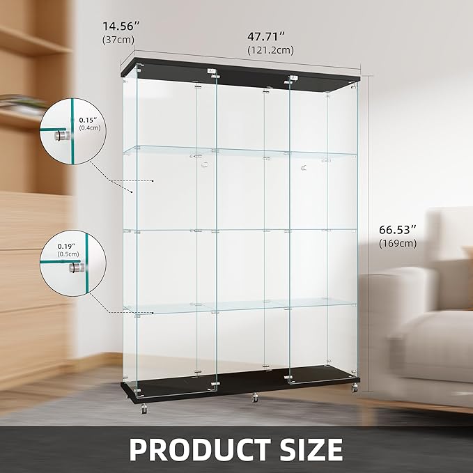 FLYMUHJIA Curio Cabinets with Glass Doors Modern Glass Shelves Tempered Glass - Image 3