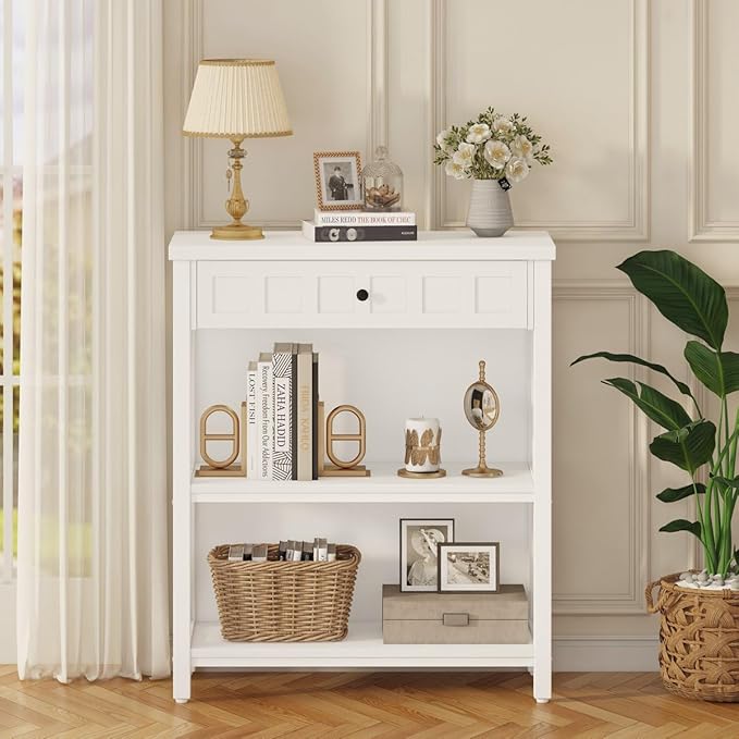 FATORRI Small Bookcase with Drawer, Wood and Metal Bookshelf - Image 7