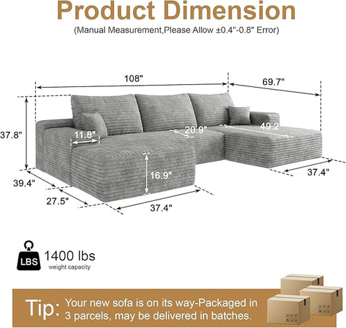 108" Sectional Couches for Living Room Cloud Couch Sofa - Image 2