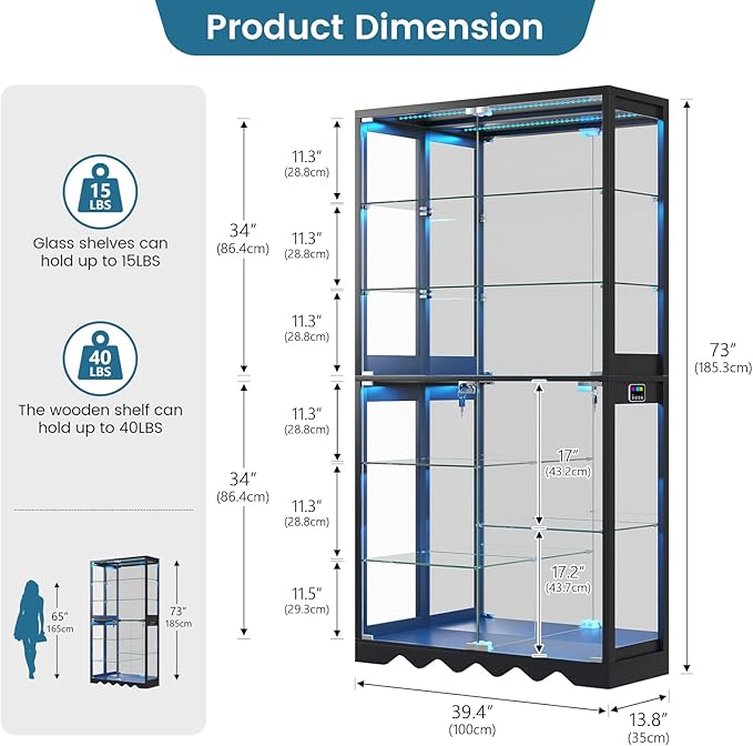 Large Display Cabinet with Glass Doors, 8-Tier RGB Curio Cabinet with Smart - Image 2