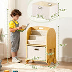 2-Sided, 3-Tier Bamboo Kids Bookshelf, Montessori Shelf - Image 2