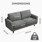 Vesgantti 68" Loveseat Sofa Dark Gray, Comfy Corduroy Couch - Image 2