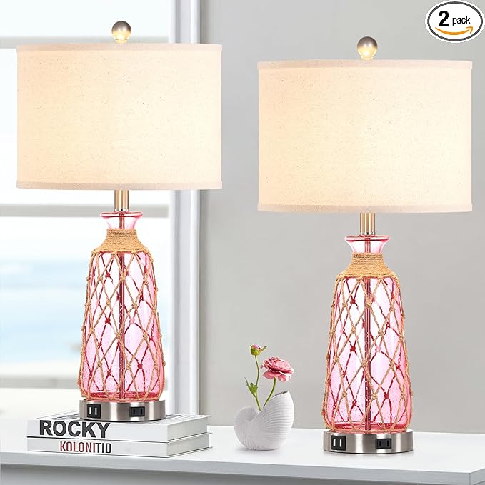 Ruzectt 25.5" Coastal Glass Table Lamps Set of 2, 3-Way Dimmable Touch Control by Home
