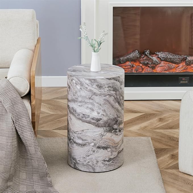 Round End Table Living Room Table, Faux Marble Sofa Couch Side Table, Bedside - Image 3